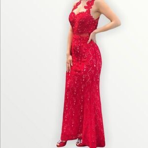 Beautiful long red dress in red colour in a great condition.